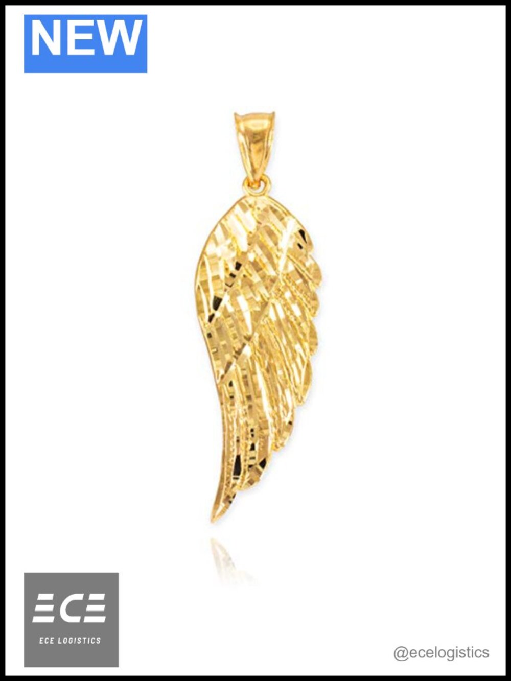 14K Solid Gold Angel Wing Charm Pendant Unisex Jewelry Gift